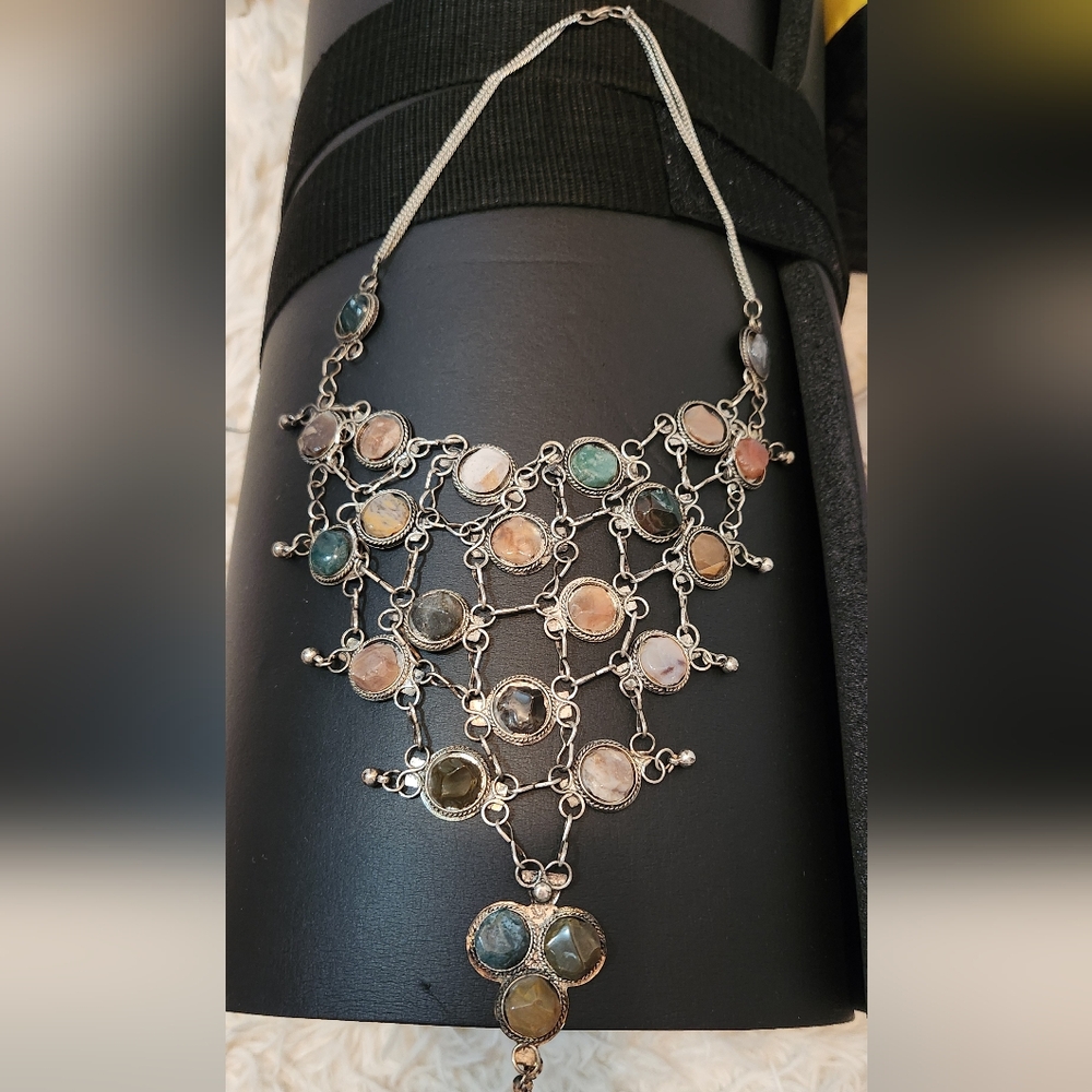 Elegant Multi-Semiprecious Stone Silver Necklace